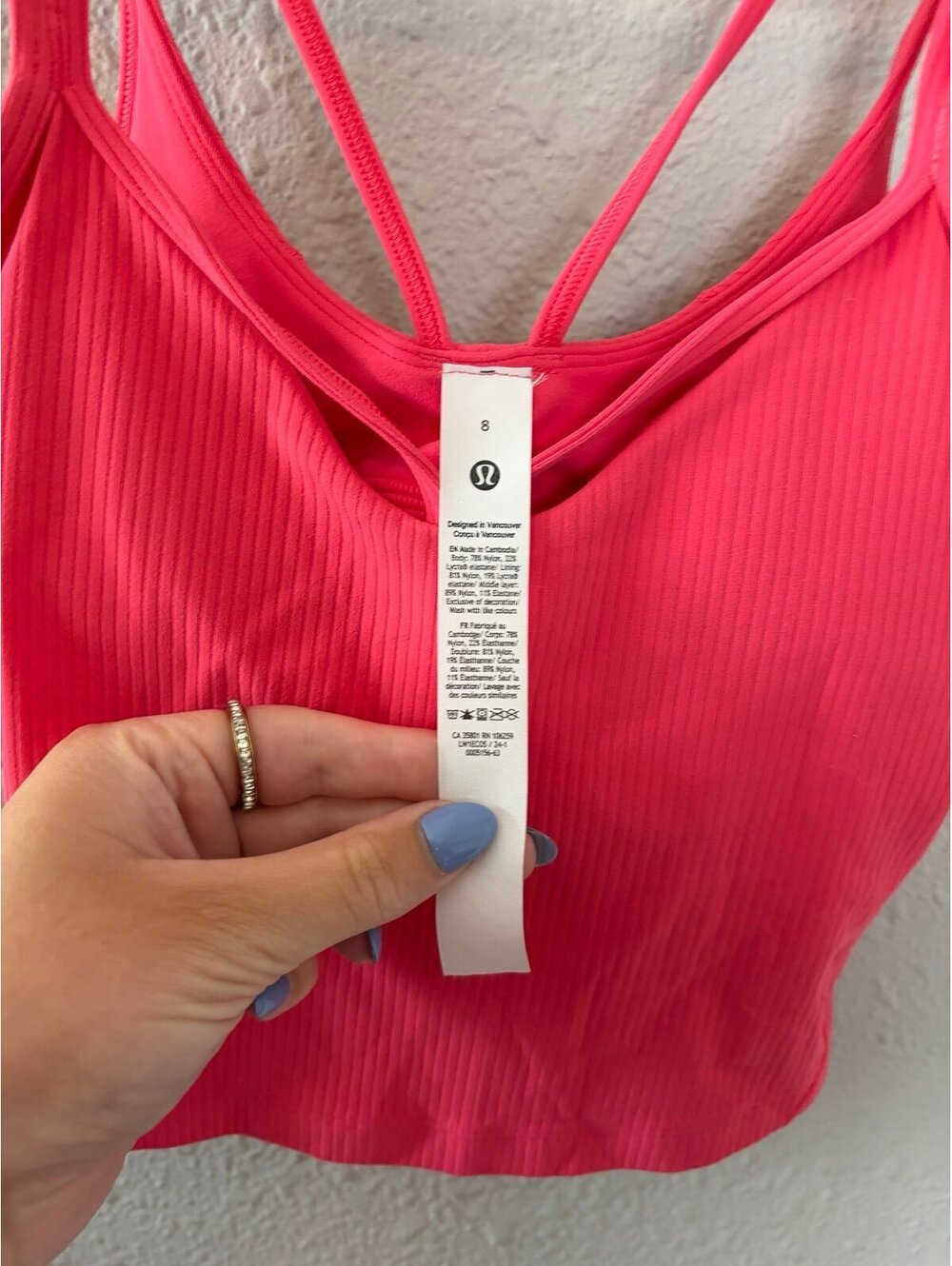 Lululeon Align Strappy Ribbed Tank Top *Light Support, A/B Cup Glaze Pink size 8 - Picture 2 of 7